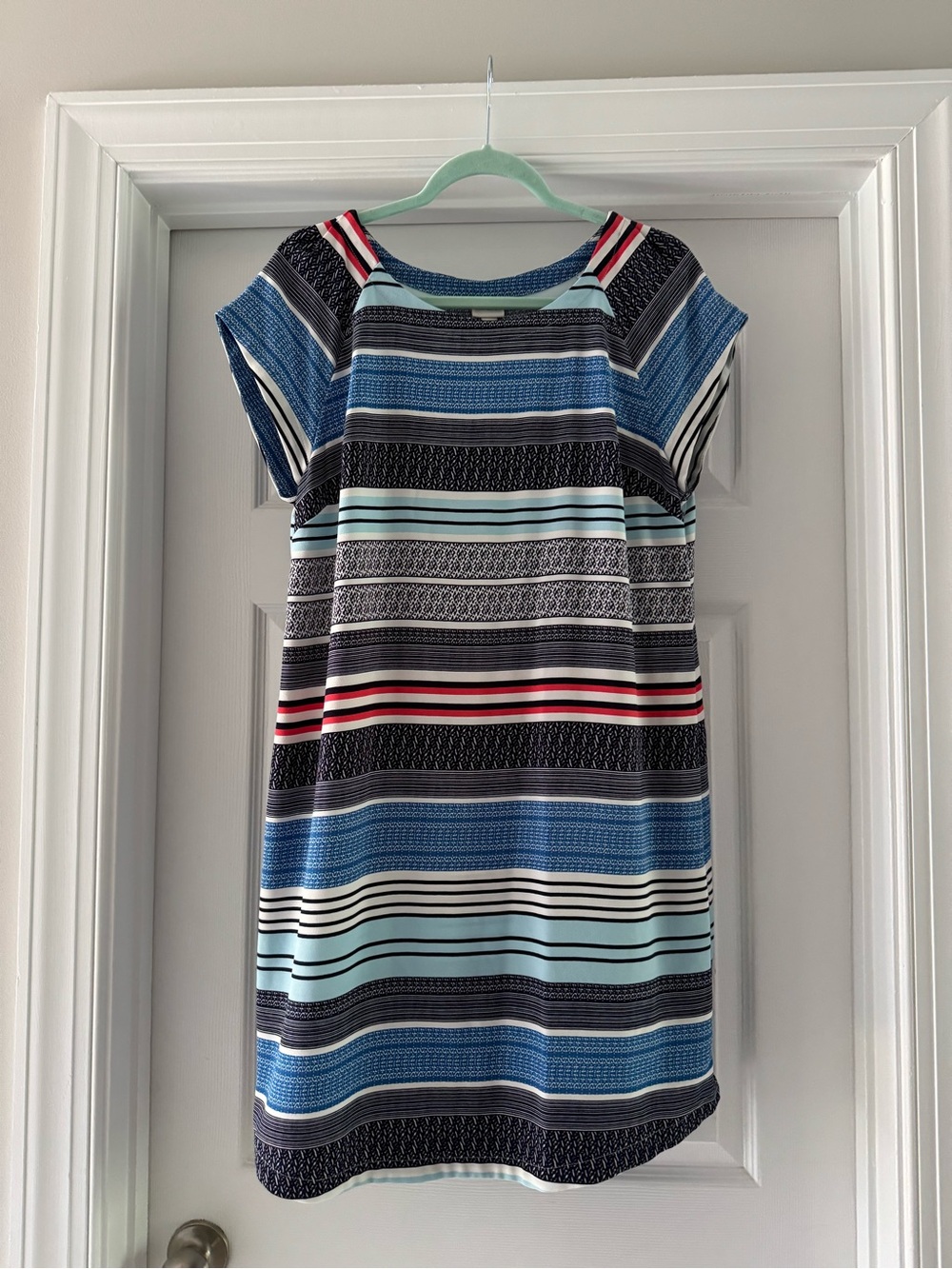 Merona Blue, Black & Red Striped Shift Dress